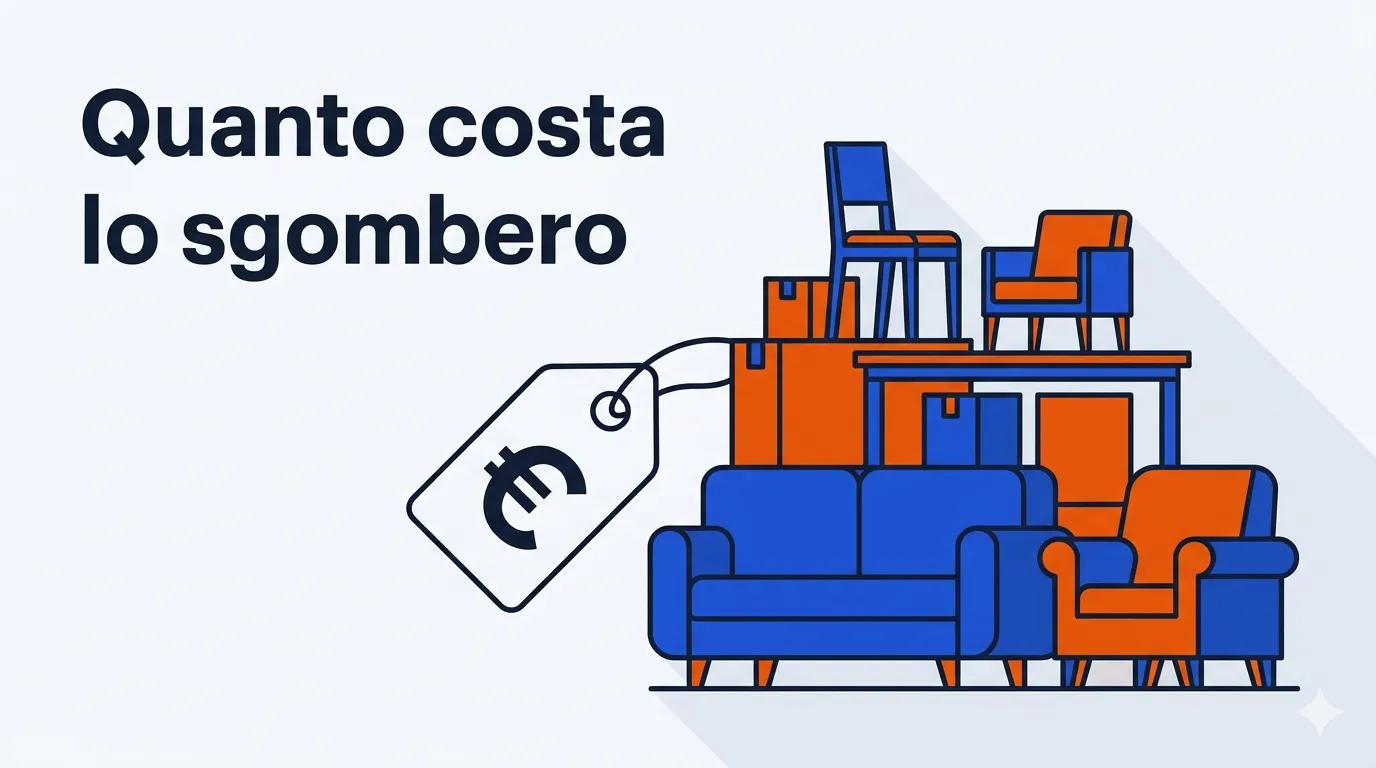 Illustrazione di scatole, mobili e un’etichetta con il simbolo dell’euro